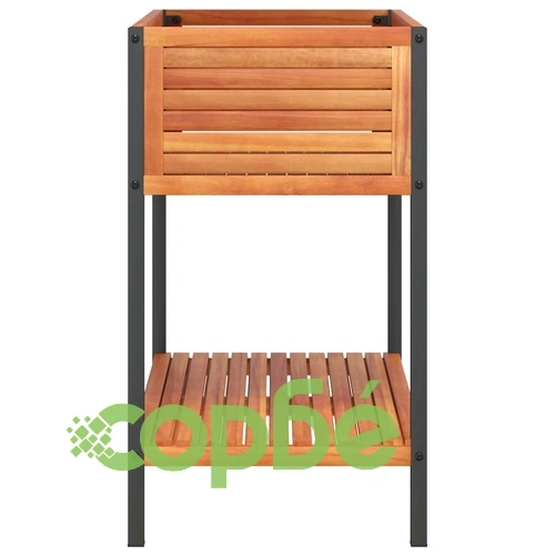 Градинска кашпа с рафт 80x45x80 см масивна акация и стомана ➤ топ цена ➤ sorbe.bg