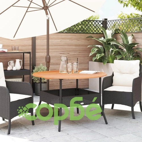 Градинска маса с дървен плот акация черна 110x71 см полиратан ➤ топ цена ➤ sorbe.bg