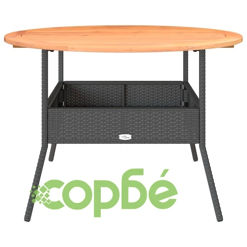 Градинска маса с дървен плот акация черна 110x71 см полиратан ➤ топ цена ➤ sorbe.bg