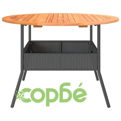 Градинска маса с дървен плот акация черна 110x71 см полиратан ➤ топ цена ➤ sorbe.bg