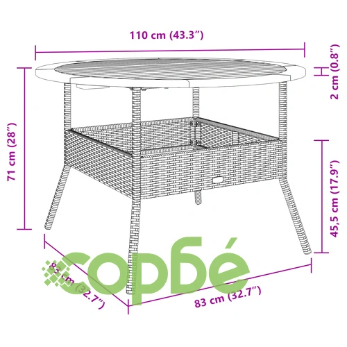 Градинска маса с дървен плот акация черна 110x71 см полиратан ➤ топ цена ➤ sorbe.bg
