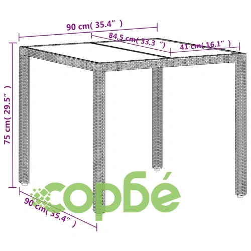 Градинска маса със стъклен плот светлосива 90x90x75см полиратан ➤ топ цена ➤ sorbe.bg