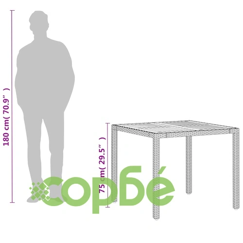 Градинска маса, бежов, 90x90x75 см, полиратан и акациево дърво ➤ топ цена ➤ sorbe.bg