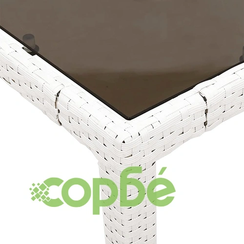 Градинска маса със стъклен плот бяла 150x90x75 см полиратан ➤ топ цена ➤ sorbe.bg