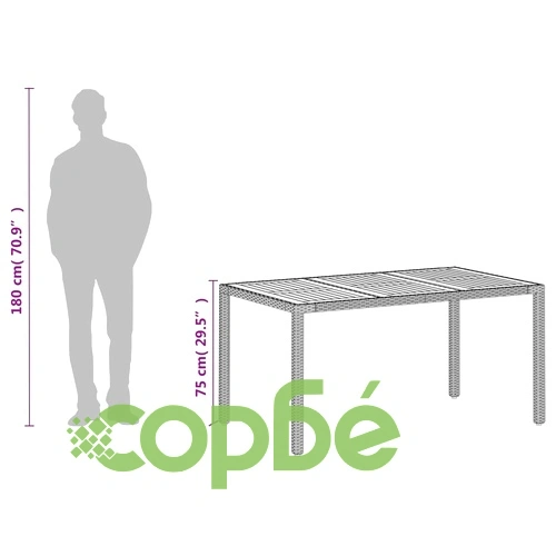 Градинска маса, бежов, 150x90x75 см, полиратан и акациево дърво ➤ топ цена ➤ sorbe.bg