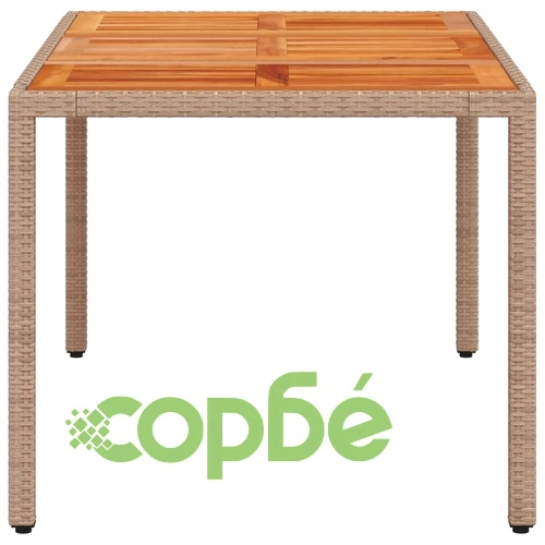 Градинска маса, бежов, 150x90x75 см, полиратан и акациево дърво ➤ топ цена ➤ sorbe.bg