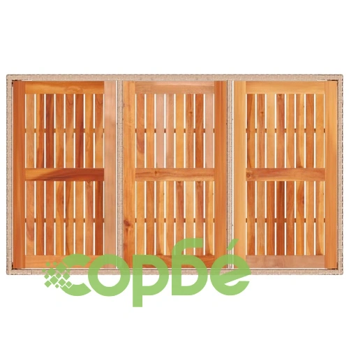 Градинска маса, бежов, 150x90x75 см, полиратан и акациево дърво ➤ топ цена ➤ sorbe.bg