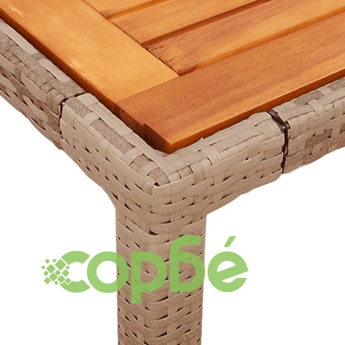 Градинска маса, бежов, 150x90x75 см, полиратан и акациево дърво ➤ топ цена ➤ sorbe.bg