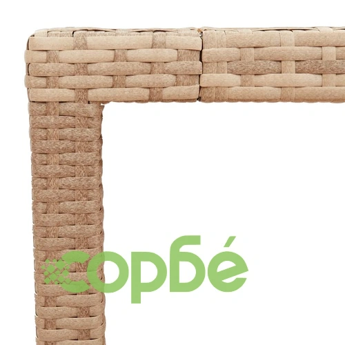 Градинска маса, бежов, 150x90x75 см, полиратан и акациево дърво ➤ топ цена ➤ sorbe.bg