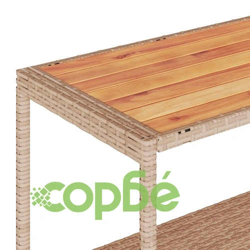 Бар количка 3 нива бежов полиратан и масивна акация ➤ топ цена ➤ sorbe.bg