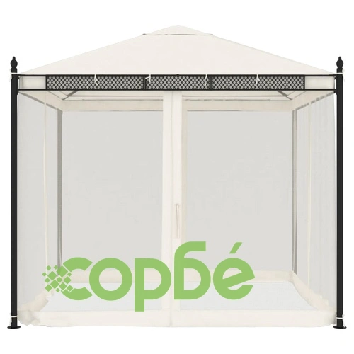 Беседка с мрежести стени, кремава, 2,93x2,93 м, стомана ➤ топ цена ➤ sorbe.bg