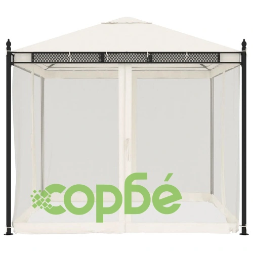 Беседка с мрежести стени, кремава, 2,93x2,93 м, стомана ➤ топ цена ➤ sorbe.bg