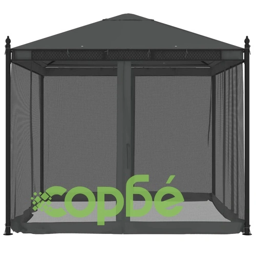 Беседка с мрежести стени, антрацит, 2,93x2,93 м, стомана ➤ топ цена ➤ sorbe.bg