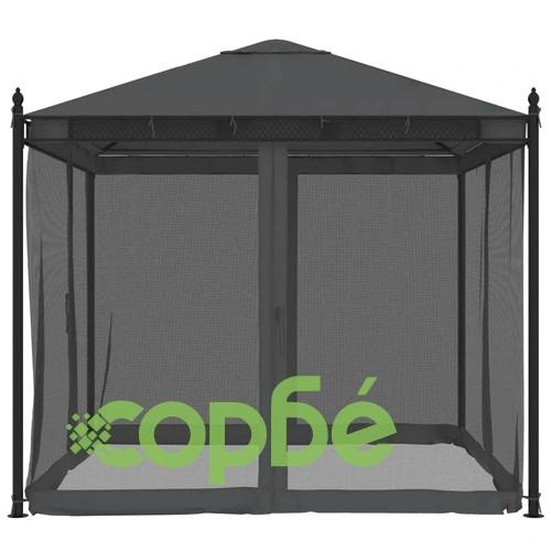 Беседка с мрежести стени, антрацит, 2,93x2,93 м, стомана ➤ топ цена ➤ sorbe.bg