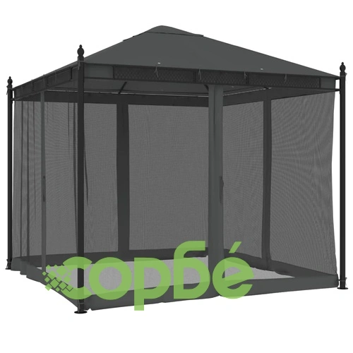 Беседка с мрежести стени, антрацит, 2,93x2,93 м, стомана ➤ топ цена ➤ sorbe.bg