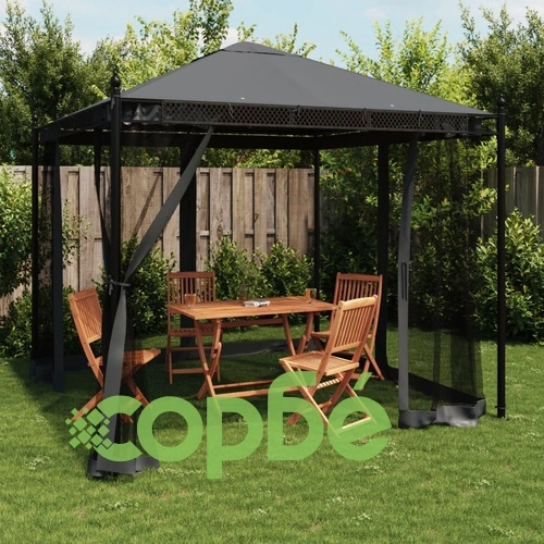 Беседка с мрежести стени, антрацит, 2,93x2,93 м, стомана ➤ топ цена ➤ sorbe.bg