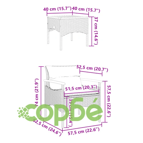 Градински комплект с възглавници, 3 части, сив, полиратан ➤ топ цена ➤ sorbe.bg
