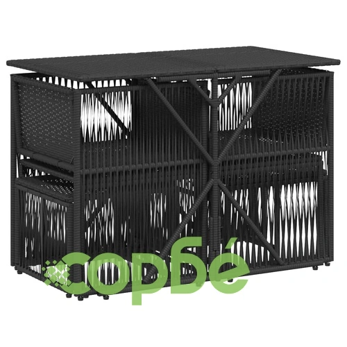 Градински трапезен комплект 7 части възглавници черен полиратан ➤ топ цена ➤ sorbe.bg