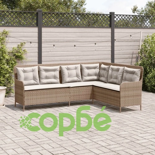 Градински диван с възглавници, ъглов, бежов, полиратан ➤ топ цена ➤ sorbe.bg