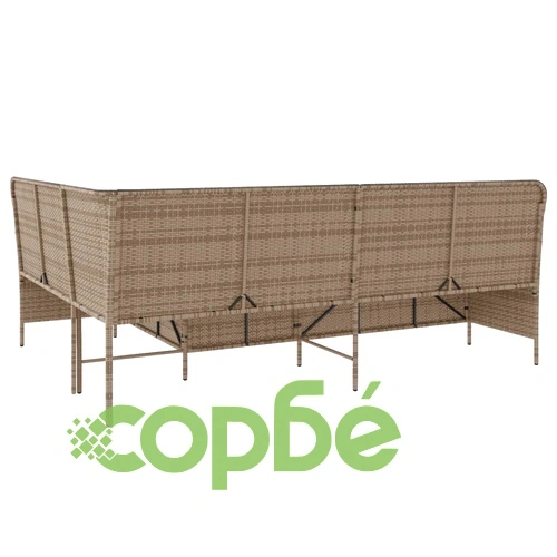 Градински диван с възглавници, ъглов, бежов, полиратан ➤ топ цена ➤ sorbe.bg