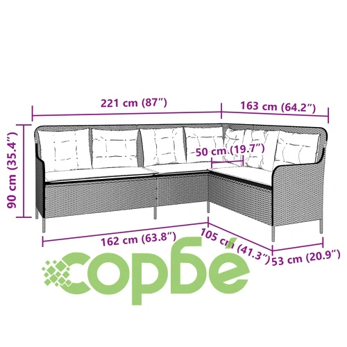 Градински диван с възглавници, ъглов, бежов, полиратан ➤ топ цена ➤ sorbe.bg