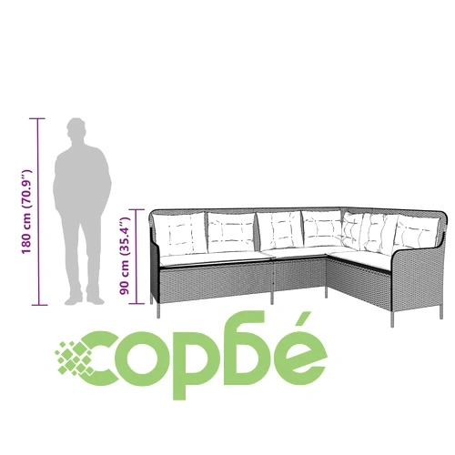Градински диван с възглавници, ъглов, бежов, полиратан ➤ топ цена ➤ sorbe.bg
