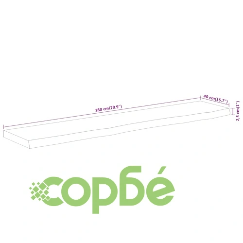 Плот за маса, 180x40x2,5 см, правоъгълен, акация масив, жив ръб ➤ топ цена ➤ sorbe.bg