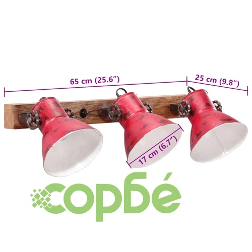 Стенна лампа 25 W състарено червено 65x25 см E27 ➤ топ цена ➤ sorbe.bg