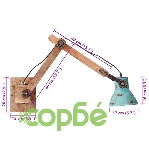 Стенна лампа 25 W състарено синьо 96x15x20 см E27 ➤ топ цена ➤ sorbe.bg