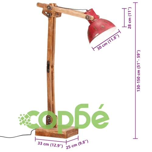 Подова лампа 25 W винтидж състарено червен 33x25x130-150 см E27 ➤ топ цена ➤ sorbe.bg