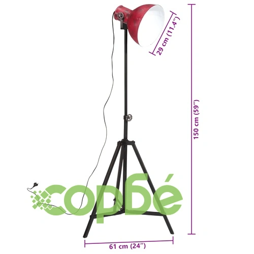 Подова лампа 25 W винтидж състарено червено 61x61x90/150 см E27 ➤ топ цена ➤ sorbe.bg