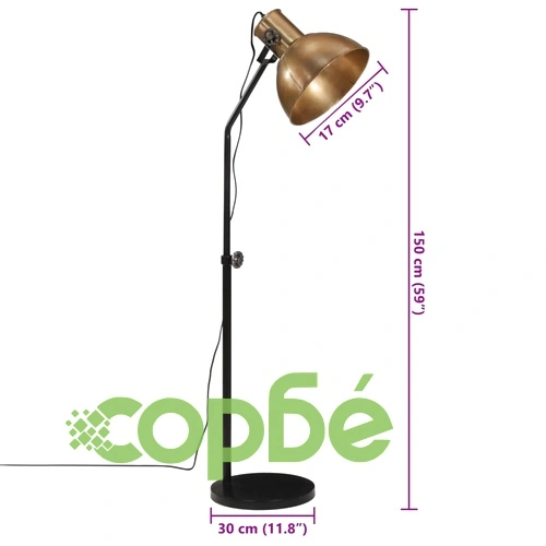 Подова лампа, 25 W, античен месинг, 30x30x90-150 см, E27 ➤ топ цена ➤ sorbe.bg