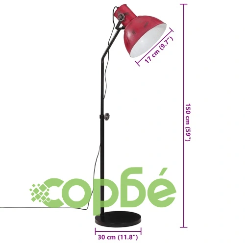 Подова лампа 25 W винтидж състарено червено 30x30x90-150 см E27 ➤ топ цена ➤ sorbe.bg