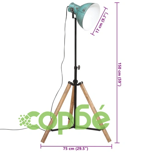 Подова лампа 25 W винтидж състарено синьо 75x75x90-150 см E27 ➤ топ цена ➤ sorbe.bg