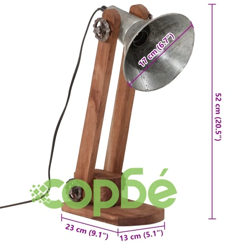 Настолна лампа, 25 W, винтидж, сребриста, 23x13x52 см, E27 ➤ топ цена ➤ sorbe.bg