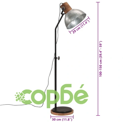 Подова лампа, 25 W, винтидж, сребриста, 30x30x100-150 см, E27 ➤ топ цена ➤ sorbe.bg