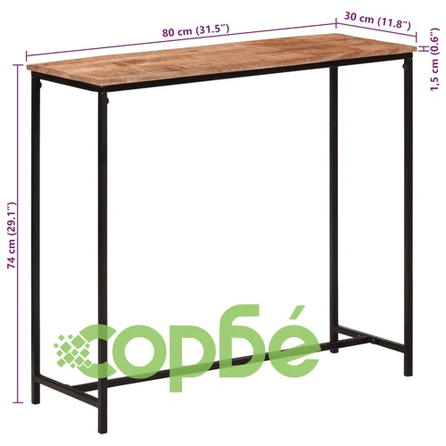 Конзолна маса, 80x30x74 cм, мангово дърво масив и желязо ➤ топ цена ➤ sorbe.bg
