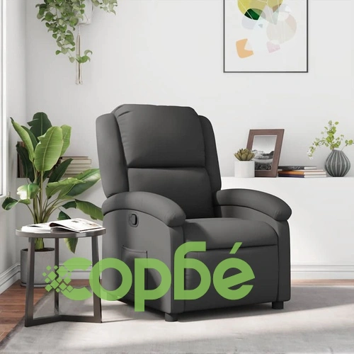 Реклайнер стол, сив, естествена кожа ➤ топ цена ➤ sorbe.bg
