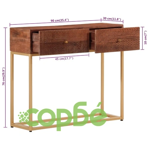 Конзолна маса, 90x30x76 cм, мангово дърво масив и желязо ➤ топ цена ➤ sorbe.bg