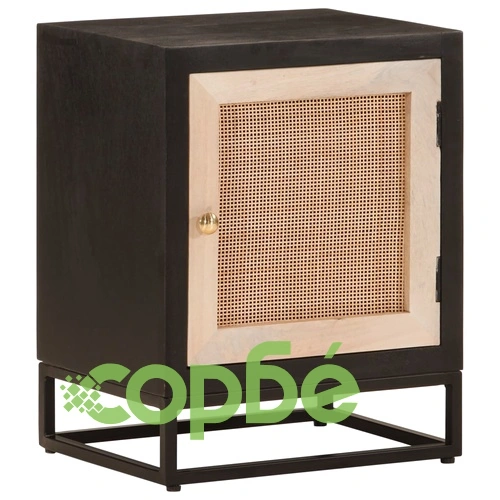 Нощно шкафче, черно, 40x30x50 см, мангово дърво масив и желязо ➤ топ цена ➤ sorbe.bg