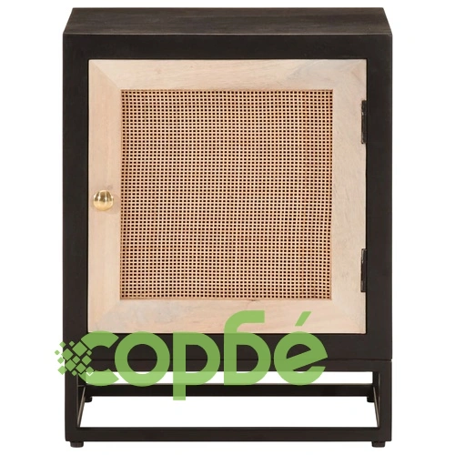 Нощно шкафче, черно, 40x30x50 см, мангово дърво масив и желязо ➤ топ цена ➤ sorbe.bg