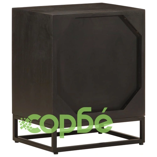 Нощно шкафче, черно, 40x30x50 см, мангово дърво масив и желязо ➤ топ цена ➤ sorbe.bg