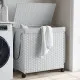 Кош за пране с колела, бял, 60x35x60,5 см, ратан