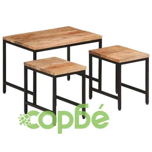 Стифиращи маси за кафе, 3 бр, дърво груб манго масив и желязо ➤ топ цена ➤ sorbe.bg