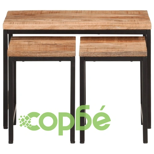 Стифиращи маси за кафе, 3 бр, дърво груб манго масив и желязо ➤ топ цена ➤ sorbe.bg