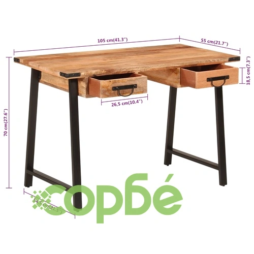 Бюро с чекмеджета 105x55x70 см мангово дърво масив и желязо ➤ топ цена ➤ sorbe.bg