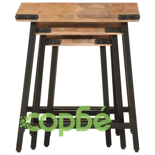 Стифиращи масички за кафе, 3 бр, мангово дърво масив и желязо ➤ топ цена ➤ sorbe.bg