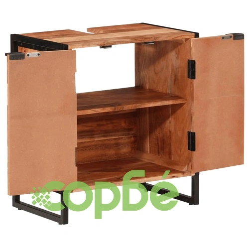 Шкаф за баня 55x35x60 см масивно акациево дърво и желязо ➤ топ цена ➤ sorbe.bg