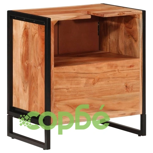 Шкаф за баня 55x35x60 см масивно акациево дърво и желязо ➤ топ цена ➤ sorbe.bg