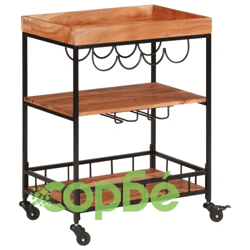 Бар количка 60x40x80 см масивно дърво акация и желязо ➤ топ цена ➤ sorbe.bg